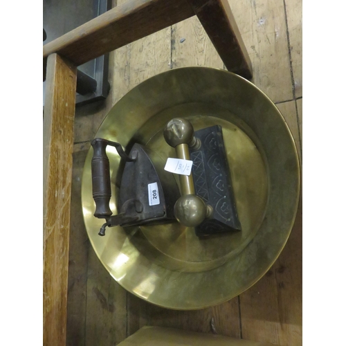 208 - Brass Bowl, Fire Dog and Iron