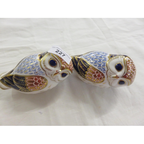 227 - Pair of Royal Crown Derby Owl Paperweights