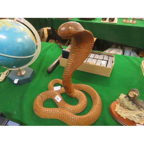 287 - Heavily Carved Wooden Cobra Snake