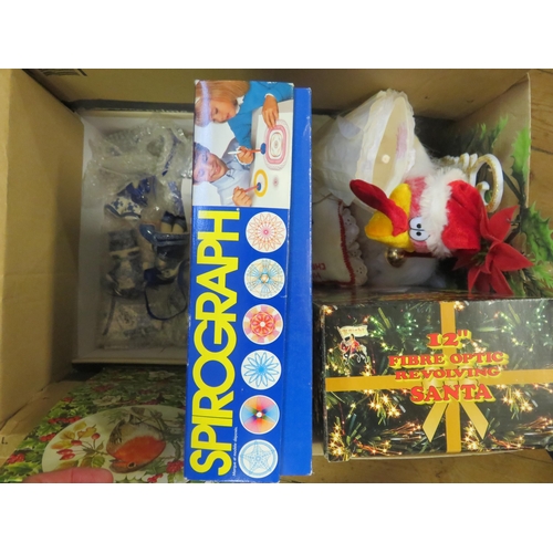 296 - Box with Christmas items and Spirograph