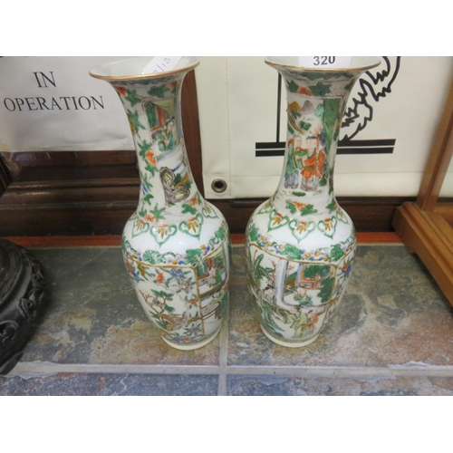 320 - Pair of Canton Famile Vert Vases 11