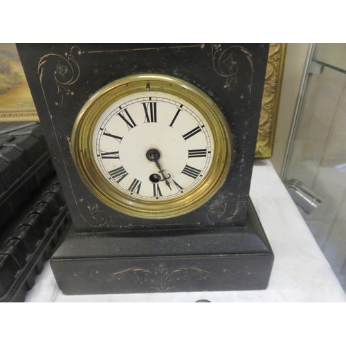 338 - Slate Mantel Clock with key