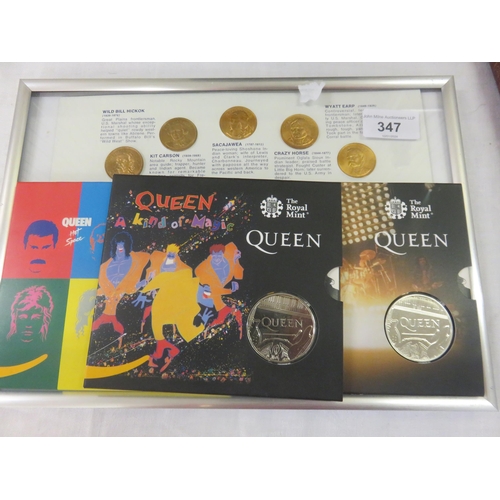 347 - Rugged American Coin Set ad three Queen (the Band) coins