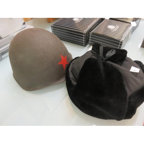 381 - Soviet Reproduction Helmet and Ushanka