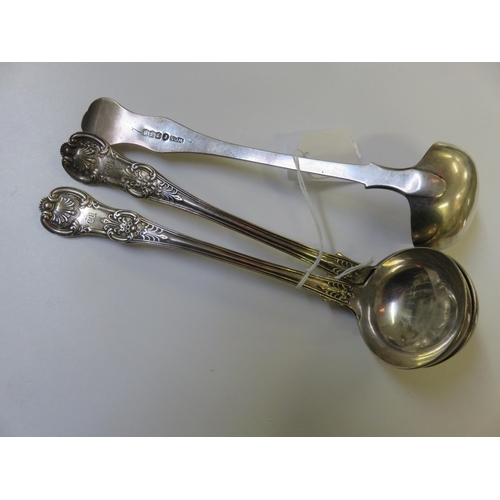 98 - Pair of Glasgow Silver Kings Pattern Victorian Toddy Ladles and One Similar