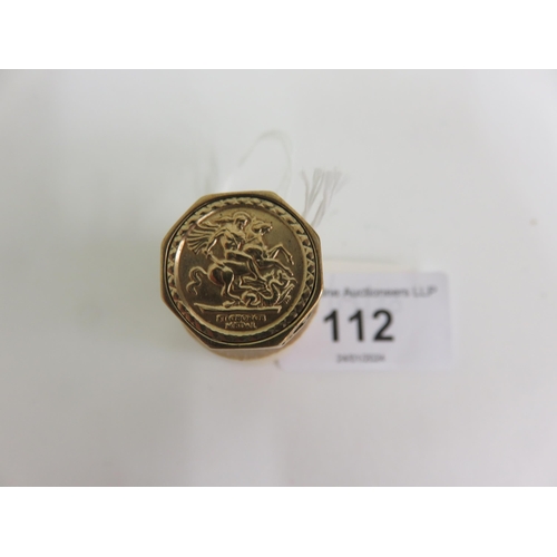 112 - 9ct. Gold Mounted St. George Medal Ring, 3.1 grams