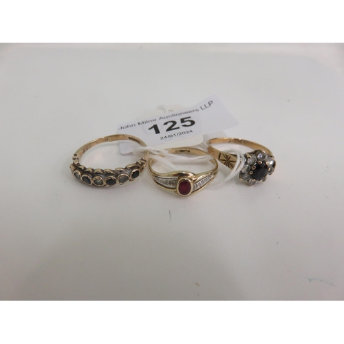 125 - Three odd 9ct. Gold Dress Rings