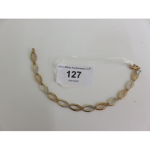 127 - 9ct. Tri Colour Gold Bracelet, 6 grams