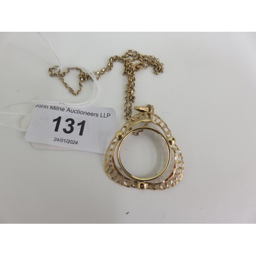 131 - 9ct. Gold Coin Mount on 9ct. Gold Chain 3.5 grams