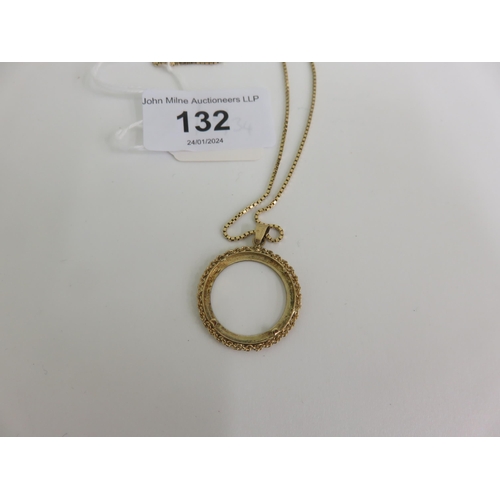 132 - 9ct. Gold Coin mount on 18ct. Gold Chain, 7.1 grams total