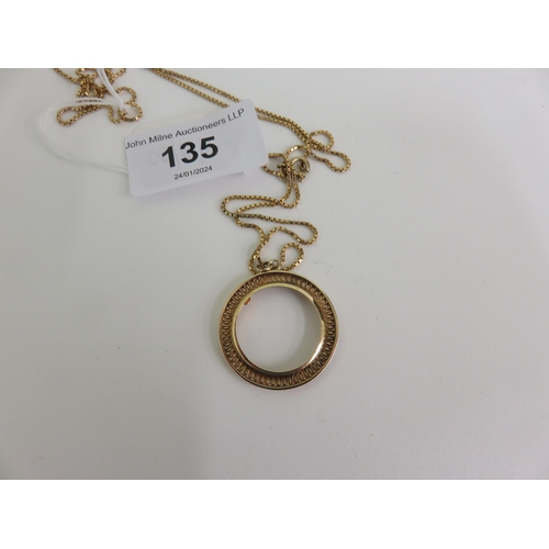 135 - Circle Coin Mount on 18ct. Gold Chain, 9 grams total weight