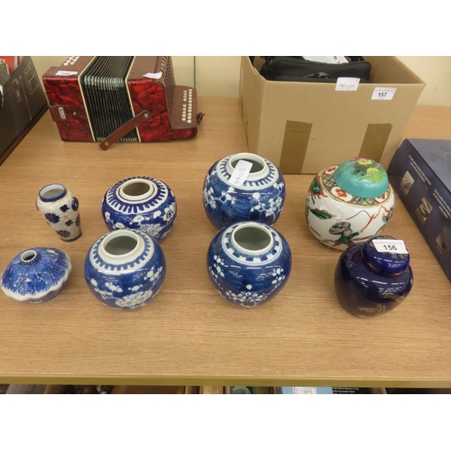 156 - Collection of Oriental Chinese Blue and White Porcelain Ginger Jars