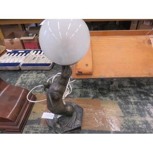 215 - Metal Seal Figural Lamp on Marble Stand