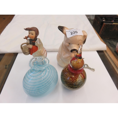 220 - Hummel Bankie and Figure and two Scent Bottles