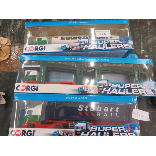 224 - Three Limited Edition Boxed Corgi Articulated Trucks, Eddie Stobart Super Haulers