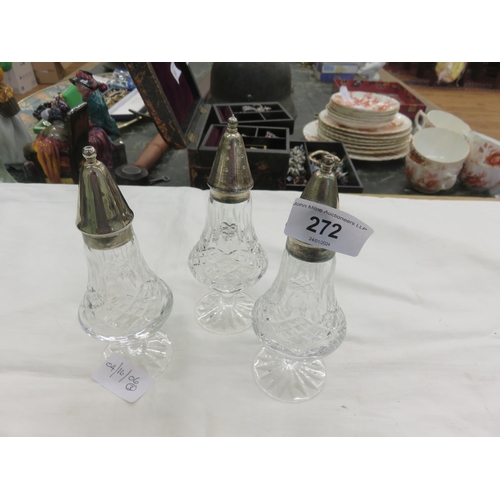 272 - Pair of Crystal and Silver Plate Top Salt & Pepper Cruet Sets