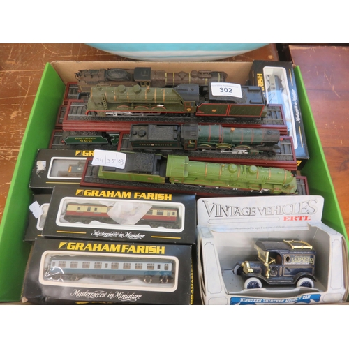 302 - Tray with Trains, Boxed Trains and Carriages