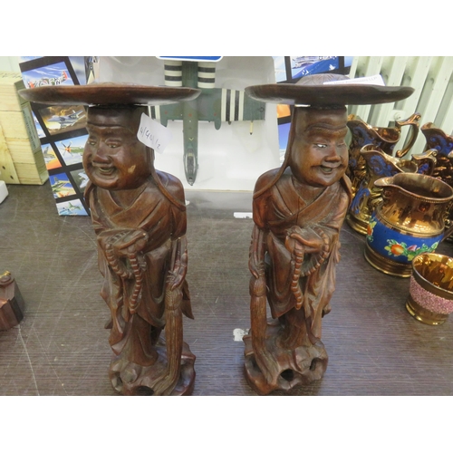 321 - Pair of Chinese Carved Wooden Figure of Buddha