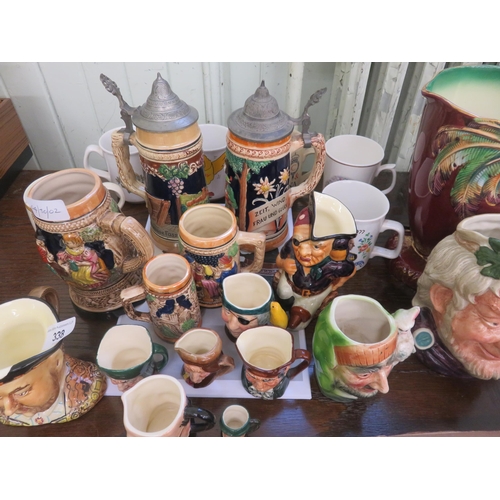 338 - Lot of Steins, Toby Jugs and Royalty Mugs