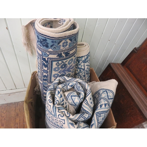 348 - Three various Rugs on Blue/White Ground