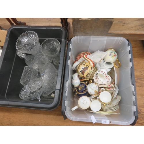 350 - Box of Glass and two boxes of mixed tea ware