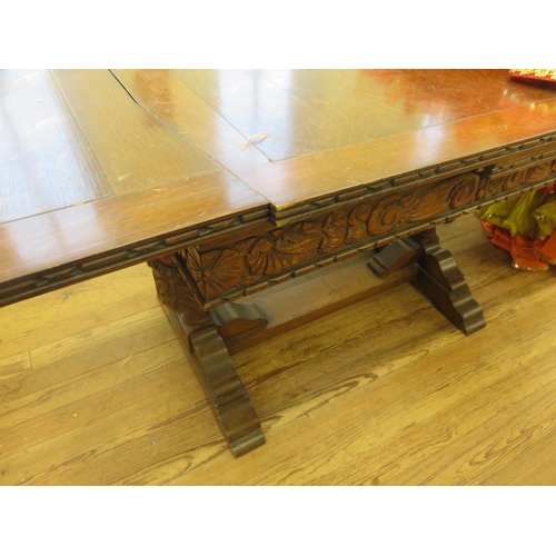 377 - Carved Oak Pull Out Dining Table