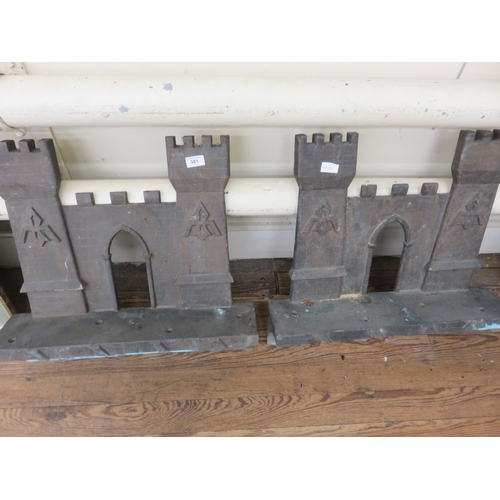 Pair of very heavy Bronze Castellated Gateways, probably property of Stoneywood Paper Mills