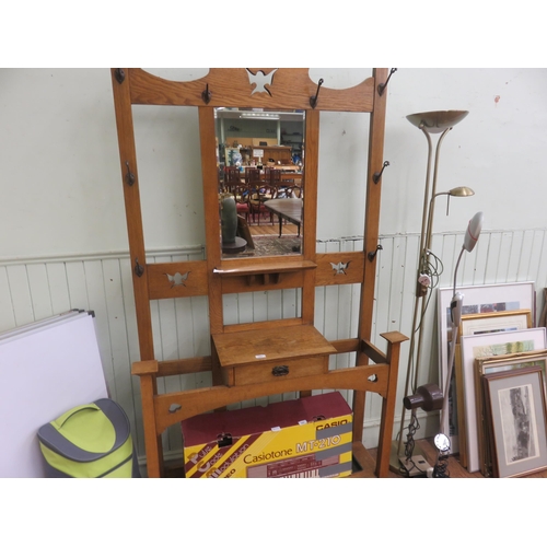 393 - Oak Mirror Back Hall Stand