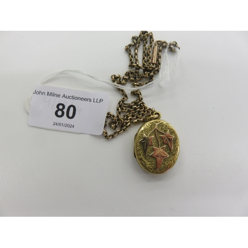 80 - Gilt metal Locket on a 9ct Gold Chain