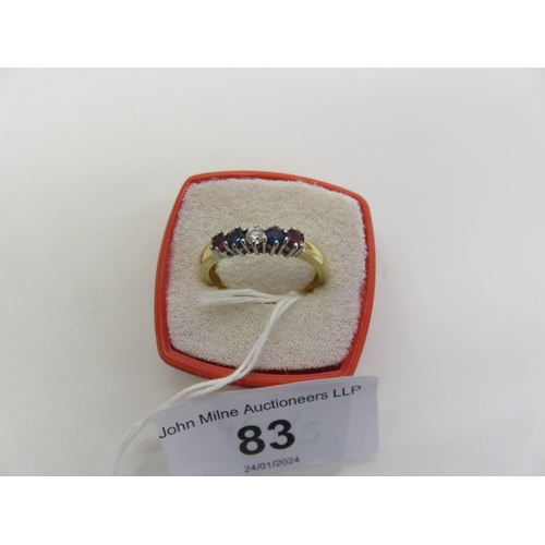 83 - 18ct Gold, Amethyst, Diamond and Sapphire Five Stone Ring