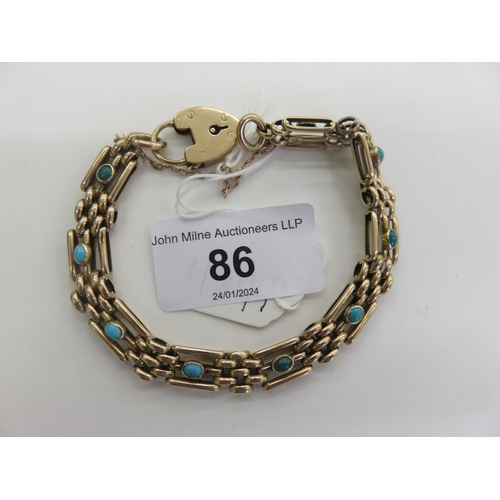 86 - 9ct. Gold and Turquoise Gate Bracelet