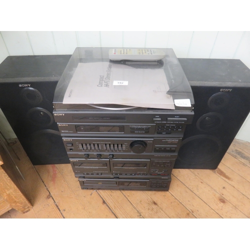 192 - Sony Compact Hi Fi Stereo System, complete with speakers and remote control