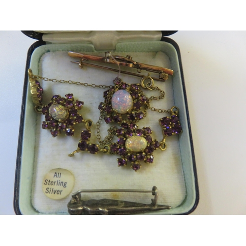 103 - Two Brooches and Gilt and Opal Pendant and Necklace