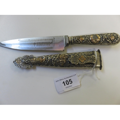 105 - Arbolito White Metal Gilt Caucho Knife, Boker Germany Blade