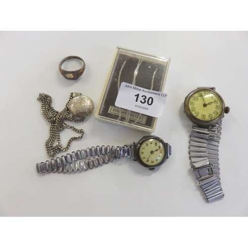 130 - Two Silver Faced watches, Ring, Pendant, Chain