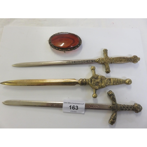 163 - Three Military Type Letter Openers and Brooch