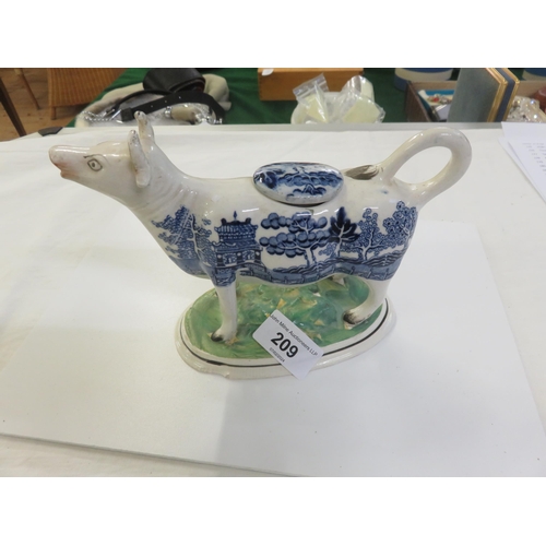 209 - Early 19th Century Staffordshire Cow Creamer with Willow Pattern Design