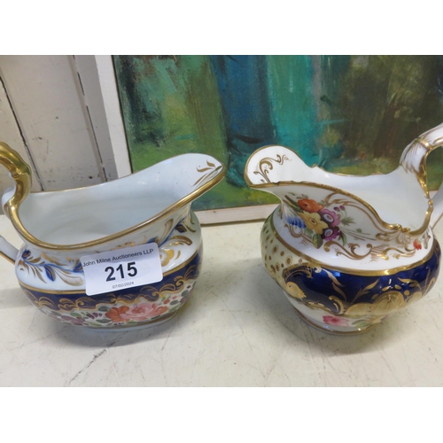 215 - Coalport Porcelain Milk and Cream Jugs. Hand Painted flower Sprays, Gold Gilt Scrolls and Cobalt Blu... 