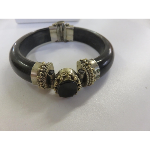 226 - Ebony and White Metal Bangle