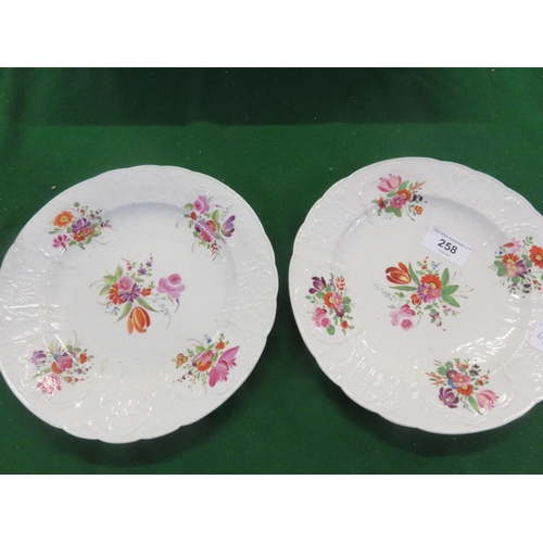 258 - Regency Spode Desert Dishes with Embossed Foliage and Hand Painted Flowers. Circa 1815-30