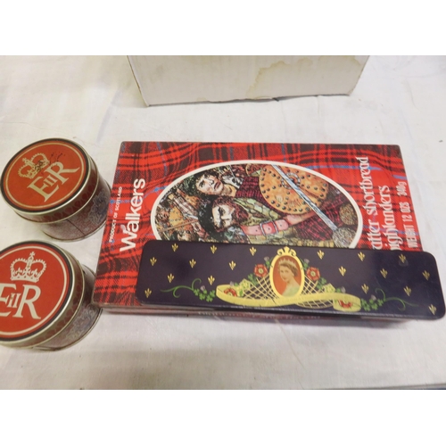 339 - Walkers Shortbread Tin, pair of Match Tins and Coronation Cadbury Tin