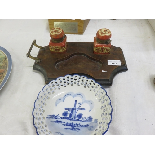 342 - Continental Part Desk Set and Blue and White Plate