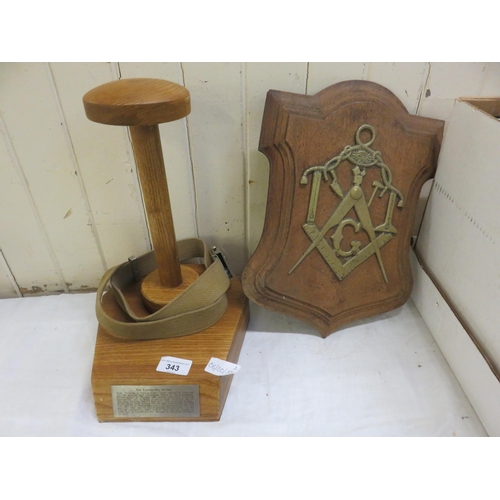 343 - Hat Stand Belt and Masonic Plaque