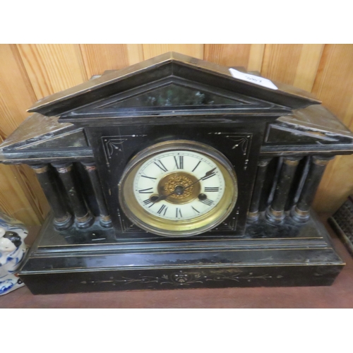 387 - Slate and Wooden Cased Mantel Clock