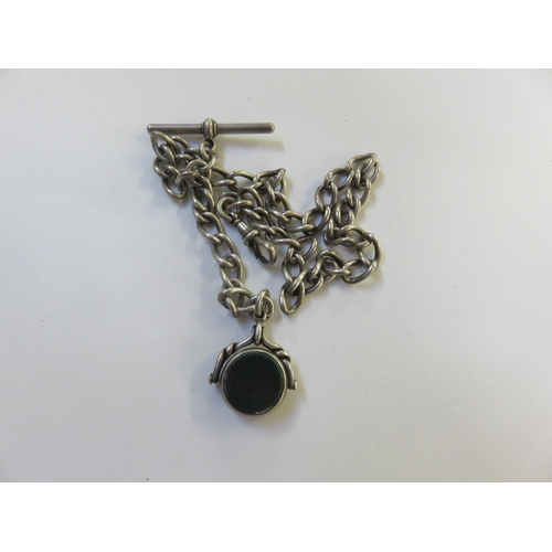 64 - Silver Pocket Watch, Chain and Swivel Agate Fob