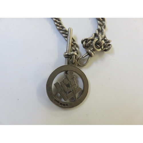 68 - Silver Watch Chain with Silver Masonic Fob