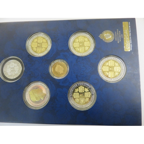 71 - Queen Elizabeth 90th Birthday Seven Con Set i including 9ct Gold Double Crown (10g)