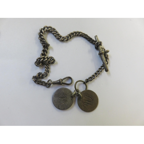 76 - Silver Watch Chain with Silver Coin appendages