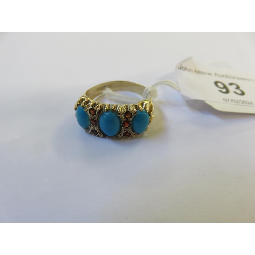 93 - 9ct. Gold Turquoise and Ruby Dress Ring