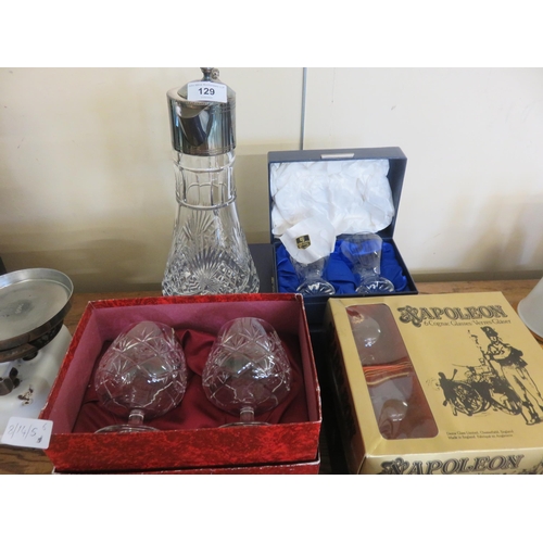 129 - Bank of Scotland Tri-Centenary Claret Jug and five other boxes crystal sets